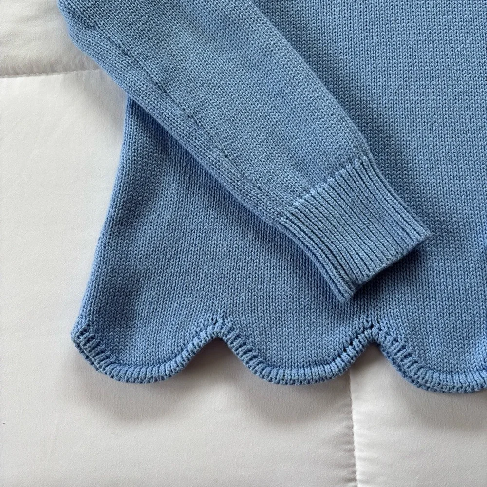 100% Cotton J. Crew Sky Blue Knit Scalloped Hem Sweater